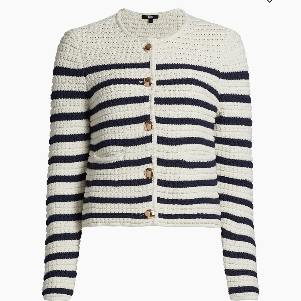 PAIGE Oberon Knit Striped Cardigan in Cream & Navy